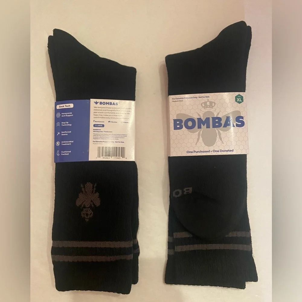 Bombas 2 Pairs Men’s‎ Black Socks Size XL 13.5-16